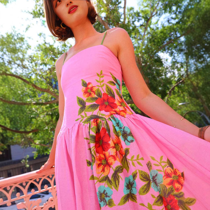 Damen Elegantes Maxikleid mit floralem Design und Schößchen Drune