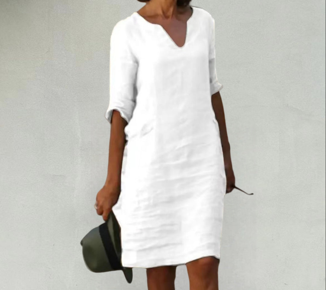 Damen Leichtes Sommerkleid mit eleganter V-Ausschnitt-Front und praktischen Seitentaschen Drune