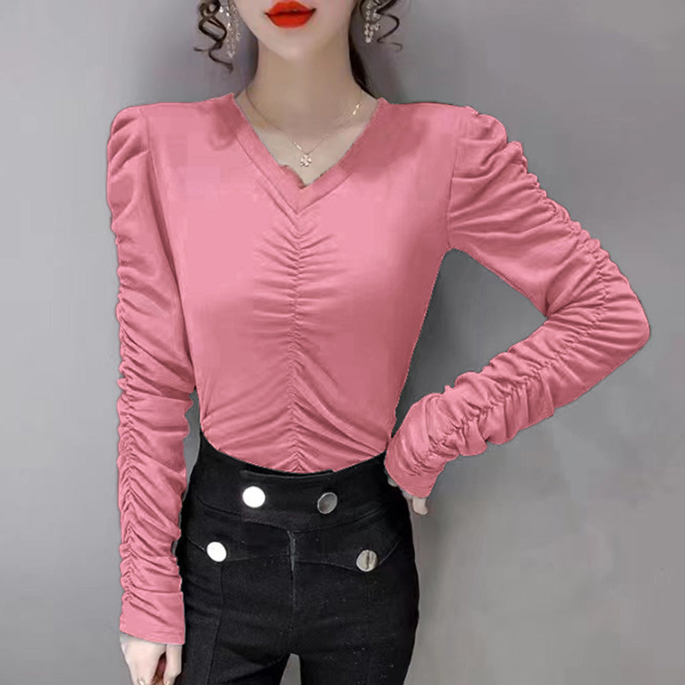 Damen Figurbetontes Longsleeve-Oberteil mit Raffung Drune