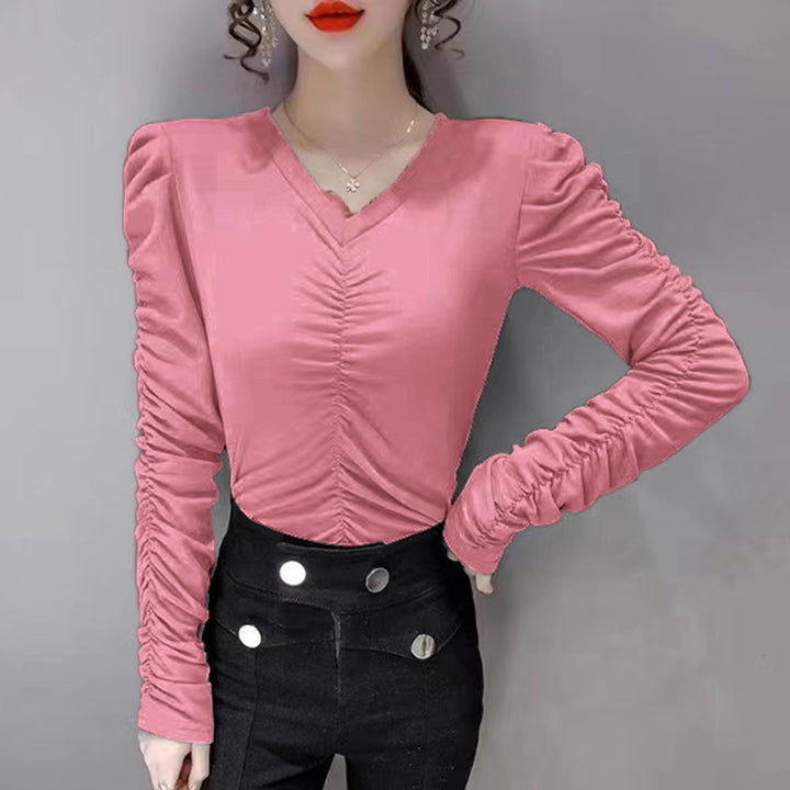 Damen Figurbetontes Longsleeve-Oberteil mit Raffung Drune