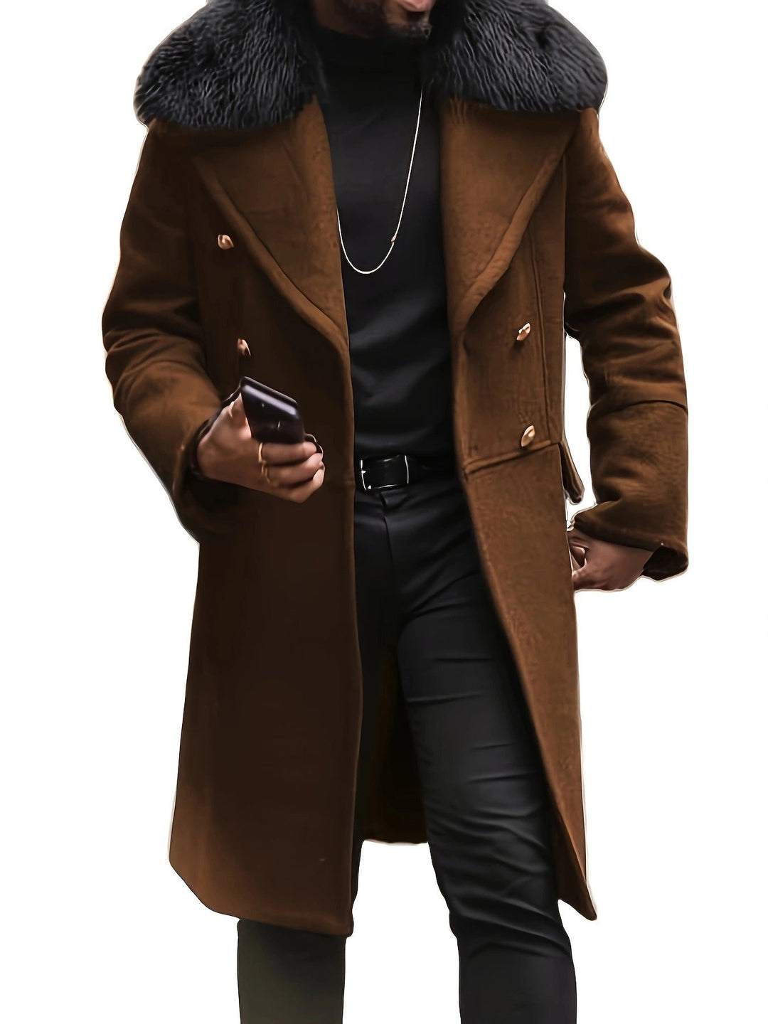 Herren elegante Wolljacke mit kunstfellkragen Drune