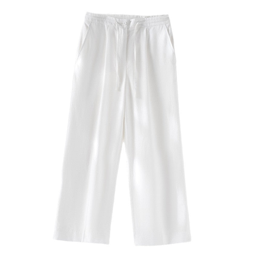 Damen Culotte-ähnliche Leinenhose mit Tunnelzug, Bundfalten und geradem Bein Drune