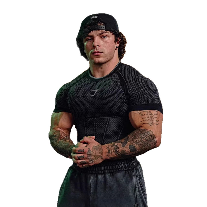 Herren nan muskelmodellierendes Funktionsshirt mit 3D-Struktur und gezielten Kompressionszonen Drune