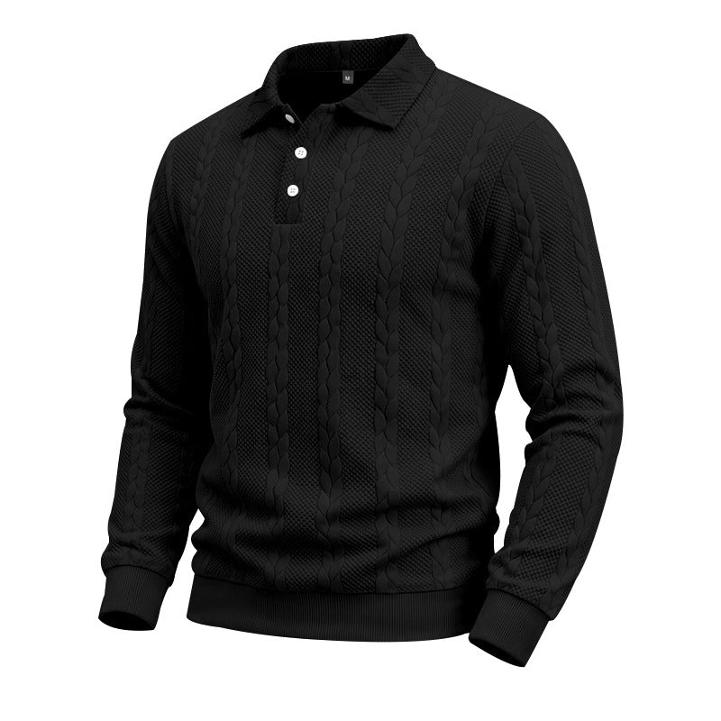 Herren Gestricktes Polo-Sweatshirt mit Zopfstrickmuster und Knopfleiste Drune