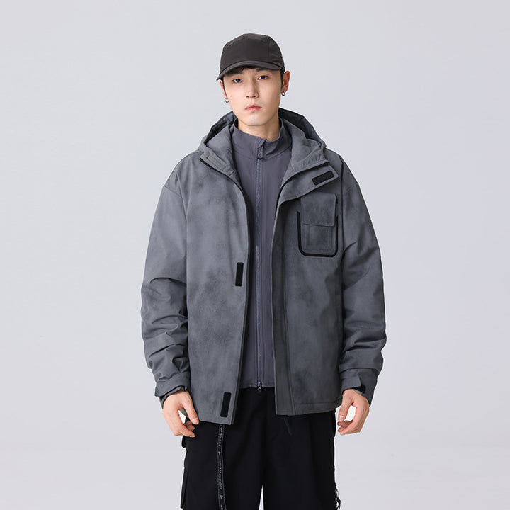 Herren Minimalistische technische Shell-Jacke mit Kapuze und Utility-Brusttasche Drune