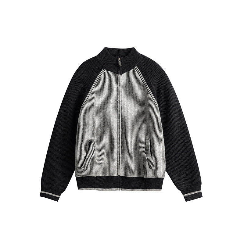 Unisex Gestrickte Zip‑Strickjacke im Raglan‑Schnitt mit hohem Stehkragen und Rippstruktur Drune