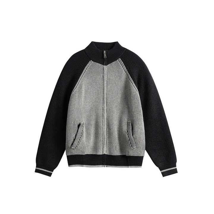 Unisex Gestrickte Zip‑Strickjacke im Raglan‑Schnitt mit hohem Stehkragen und Rippstruktur Drune