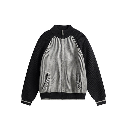 Unisex Gestrickte Zip‑Strickjacke im Raglan‑Schnitt mit hohem Stehkragen und Rippstruktur Drune