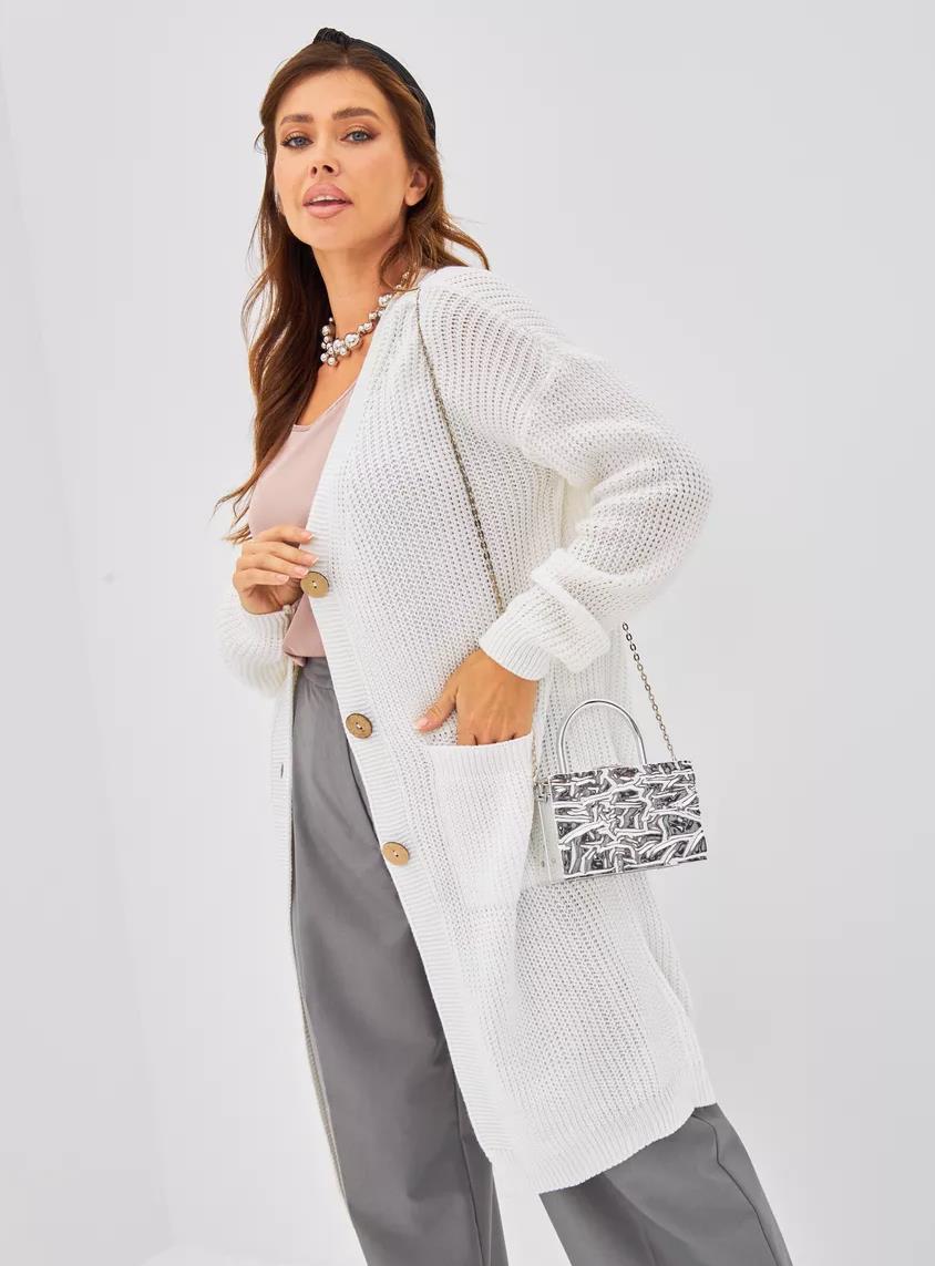 Damen Grobstrick-Cardigan mit schlichten Holzknöpfen und praktischen Taschen Drune