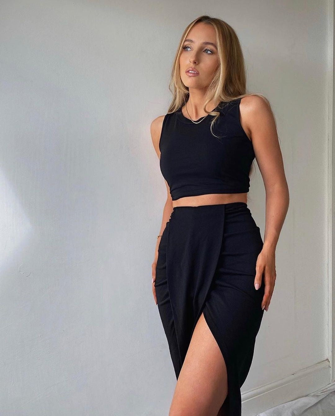 Modische Crop-Top Mischgewebe Midikleid-Set