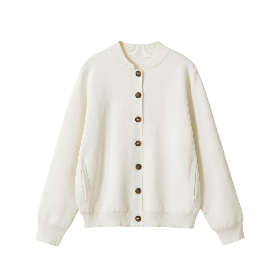 Damen Oversize Strickjacke mit Knopfleiste, Rippbündchen und Eingrifftaschen Drune