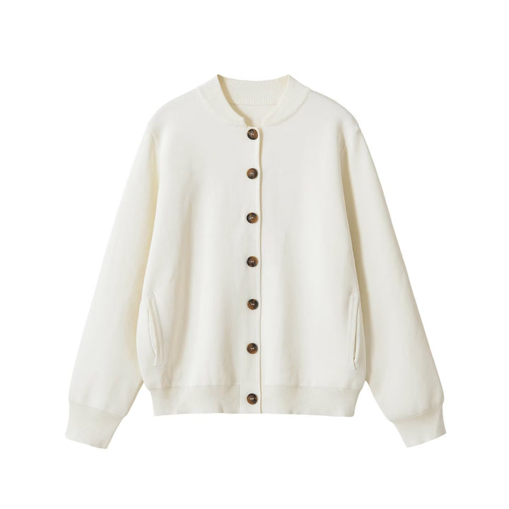 Damen Oversize Strickjacke mit Knopfleiste, Rippbündchen und Eingrifftaschen Drune