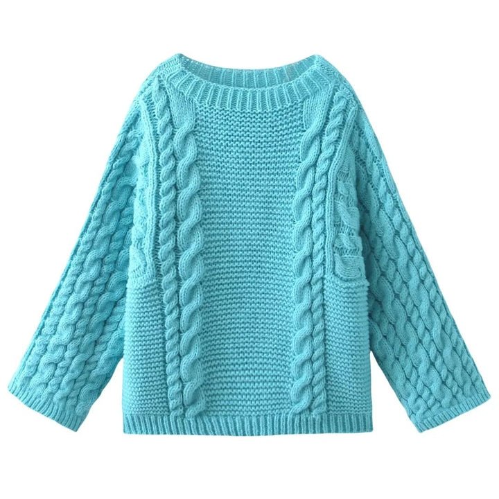 Damen kuscheliger Strickpullover mit Zopfmuster und weitem Schnitt Drune