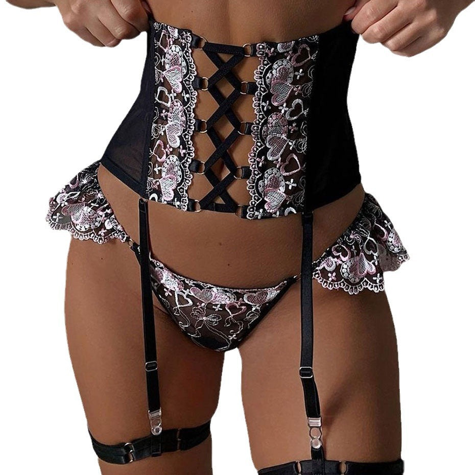 Damen Floral Spitze und Korsett Unterwäsche Set Drune
