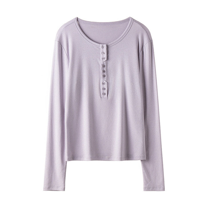 Damen Langärmeliges Henley-Shirt aus feinem Jersey mit dekorativer Knopfleiste Drune