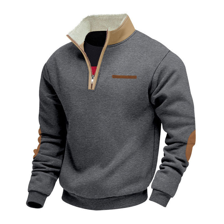 Herren nan Halbzip-Troyer mit Teddyfleece-Kragen und Leder-Ellbogenpatches Drune
