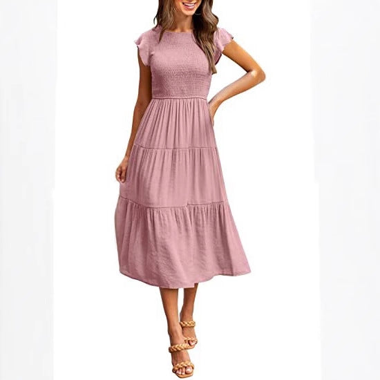Damen Midikleid mit gesmoktem Oberteil und voluminösem Rock Drune