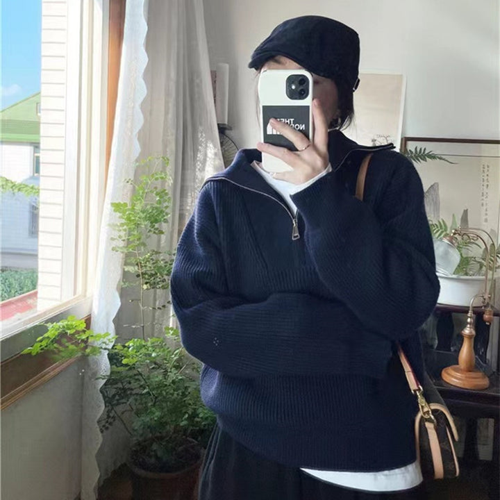 Damen Pullover mit hohem Kragen und Reißverschluss Drune