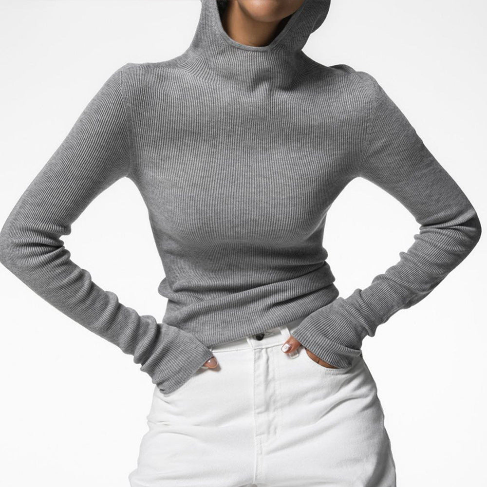 Damen enganliegendes Turtleneck-Oberteil mit Daumenlöchern und strukturiertem Design Drune