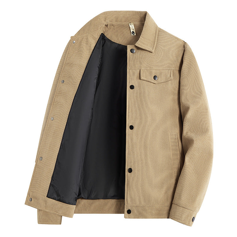 Herren Truckerjacke im Veloursleder-Look mit Druckknopfverschluss und Brustklappen Drune