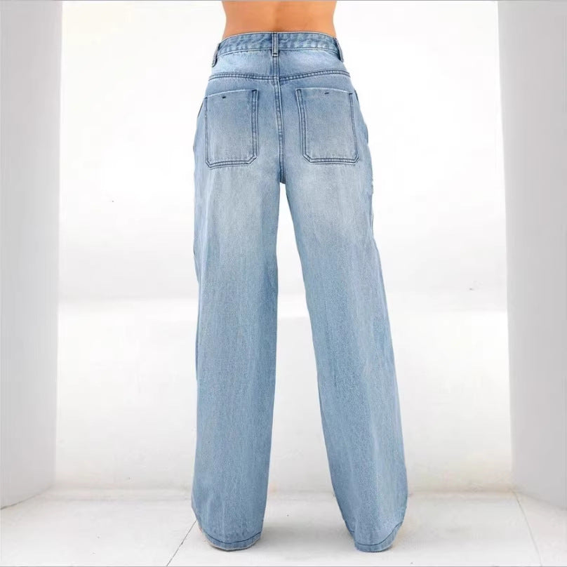 Damen weite High-Waist Jeanshose im Palazzo-Stil Drune