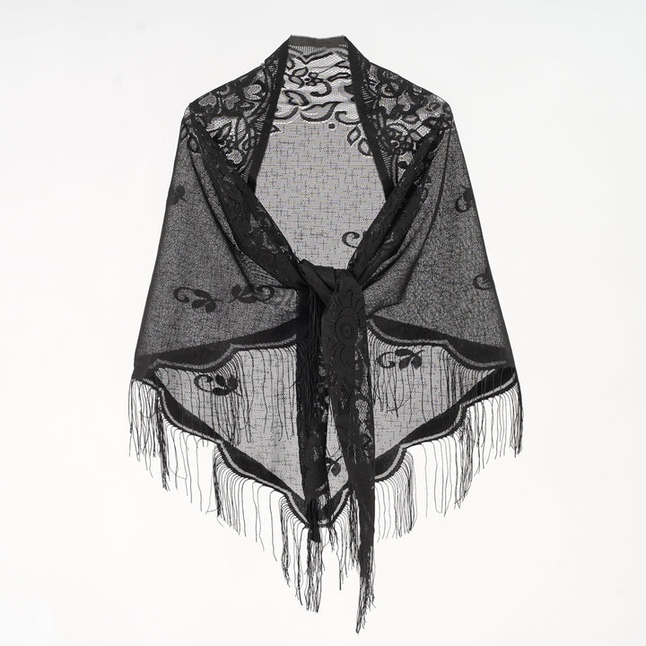 Damen Eleganter Chiffon-Schal mit kunstvollen Fransen Drune