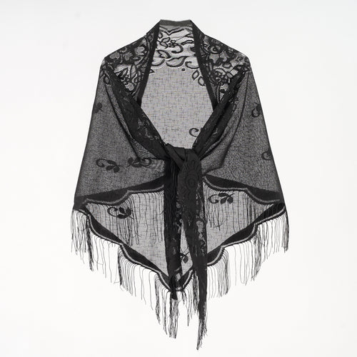 Damen Eleganter Chiffon-Schal mit kunstvollen Fransen Drune
