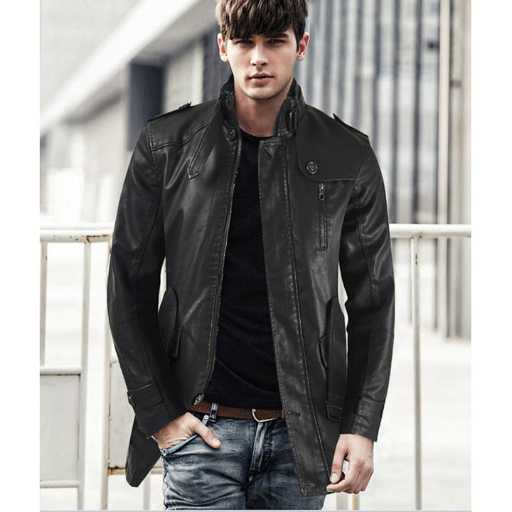 Herren Kunstlederjacke mit hochschließendem Kragen