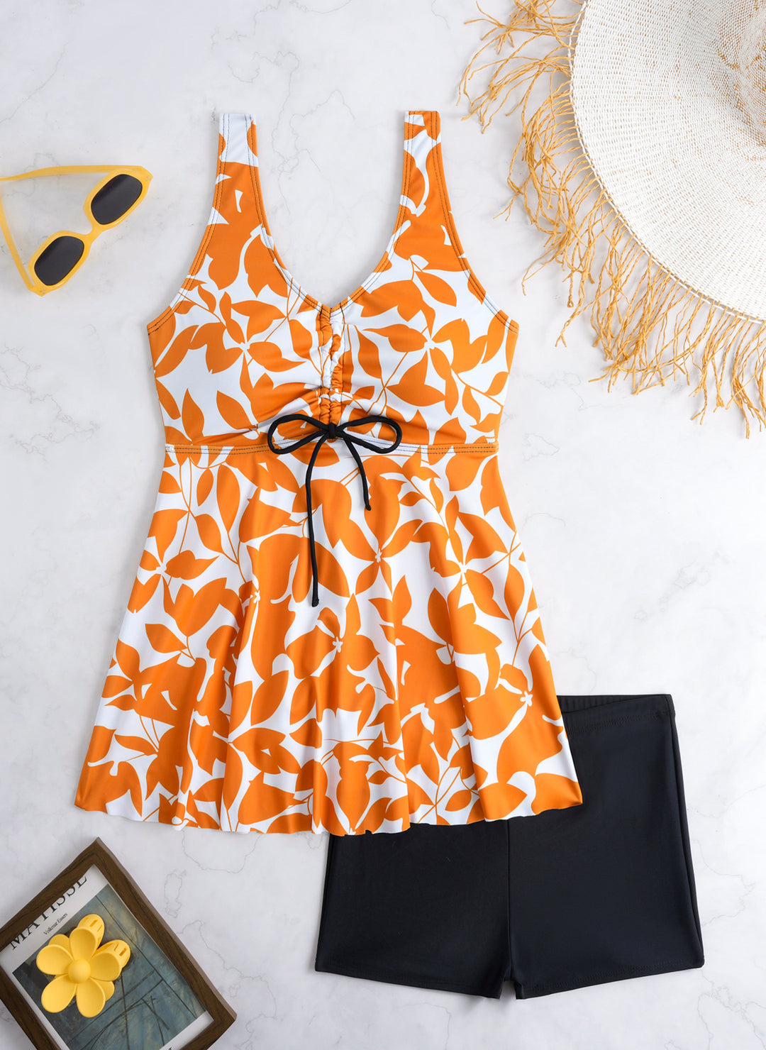 Damen Tankini-Set mit modischem Volant und grafischem Pfauenmuster Drune
