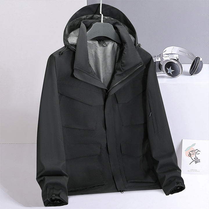 Herren Wasserabweisende Field-Utility-Jacke mit Kapuze und Mehrfach-Taschen Drune