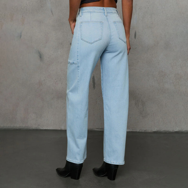 Damen High-Waist Jeans in weiter Beinform mit seitlicher Tasche Drune