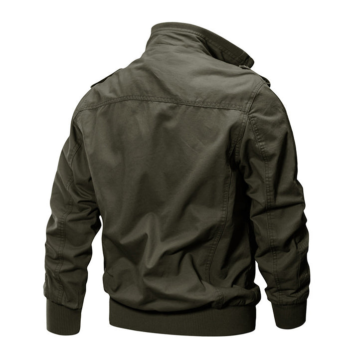 Herren nan multifunktionale Baumwoll-Canvas Bomber-Fieldjacke mit Stehkragen, Schulterpatten und verdeckter Druckknopf‑Reißverschluss Drune