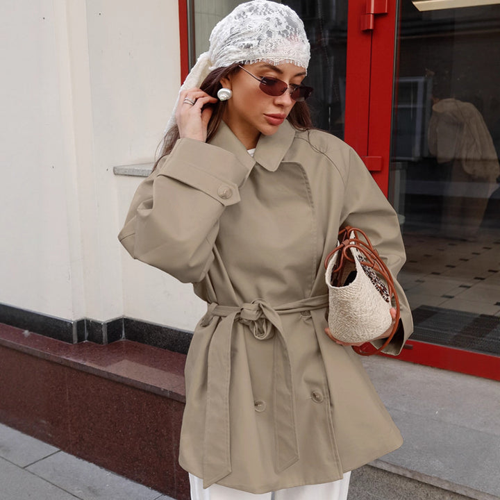 Damen modische Trenchcoatjacke mit taillierter Silhouette und Gürtel Drune
