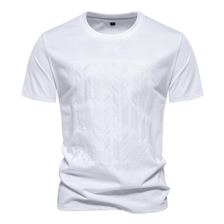 Herren nan Rundhalsshirt aus Baumwollmix mit geometrischer Laserperforation und geradem Schnitt Drune