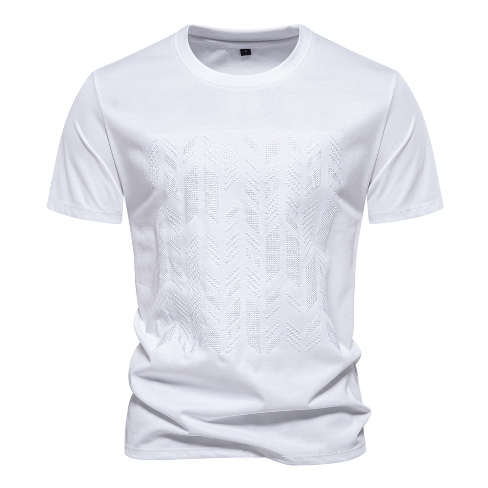 Herren nan Rundhalsshirt aus Baumwollmix mit geometrischer Laserperforation und geradem Schnitt Drune