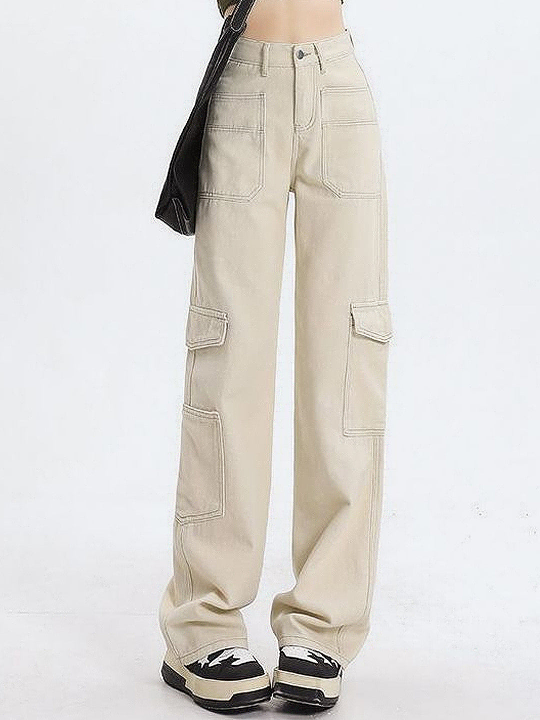 Damen Cargo-Jeans mit hoher Taille und praktischen Taschen Drune