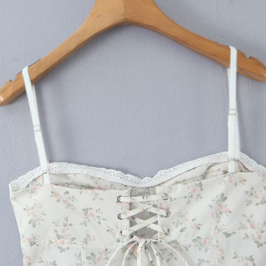Damen luftiges Sommerkleid mit floralem Muster und voluminösem Rüschensaum Drune