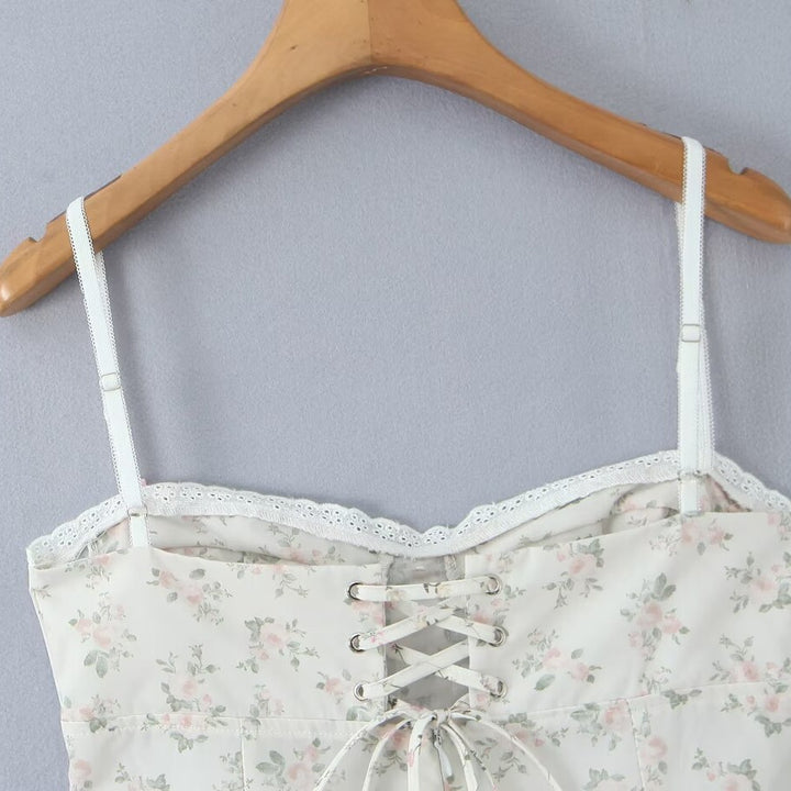 Damen luftiges Sommerkleid mit floralem Muster und voluminösem Rüschensaum Drune