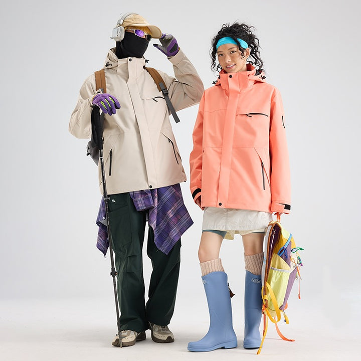 Herren Wasserdichte Outdoor-Softshelljacke mit Kapuze, hohem Stehkragen & Reißverschlusstaschen Drune