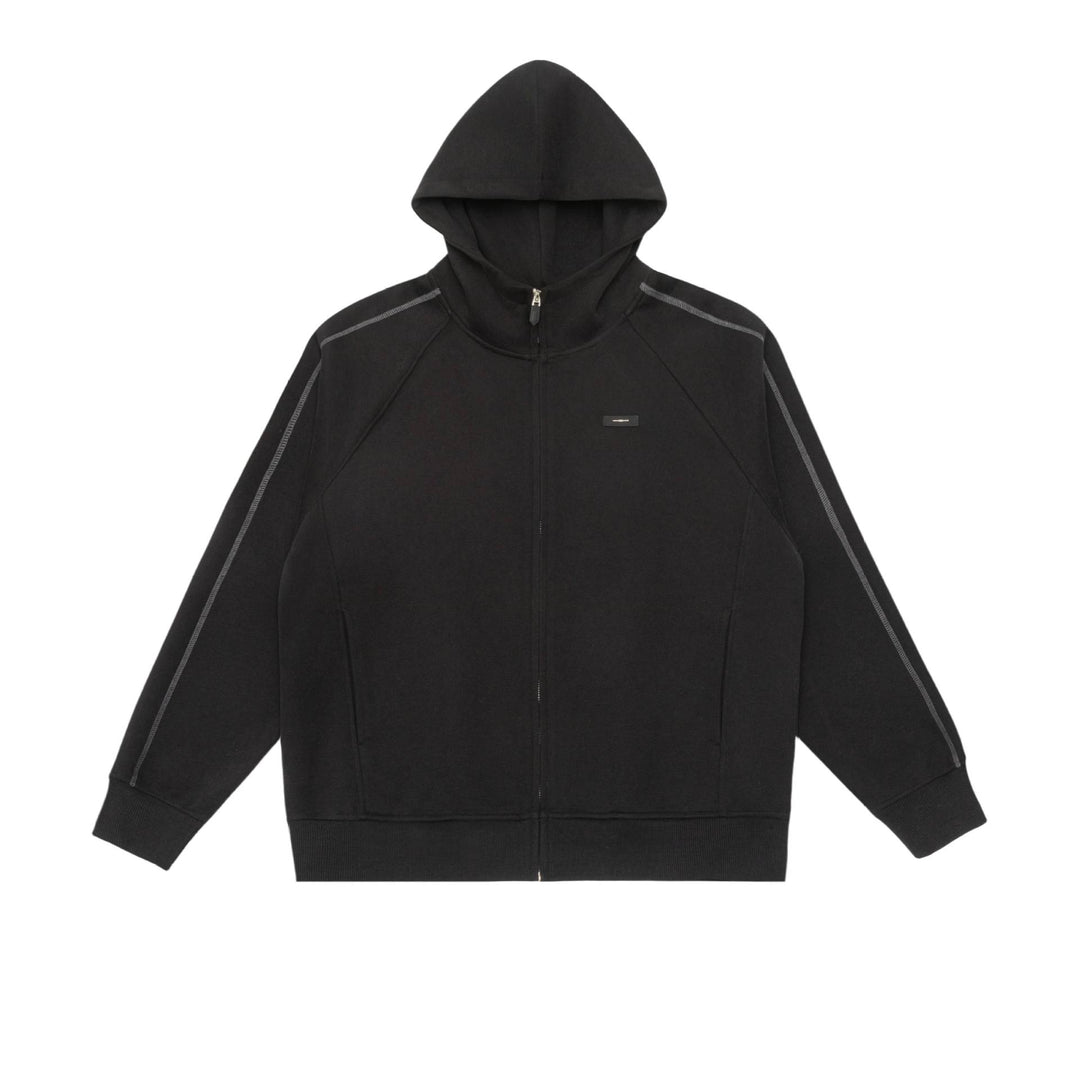 Unisex Oversize Reißverschluss-Kapuzenjacke mit Raglannähten und Rippenbündchen Drune