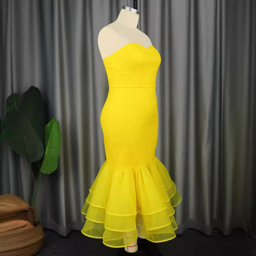 Damen Elegantes Mermaid-Kleid mit Rüschenabsatz Drune