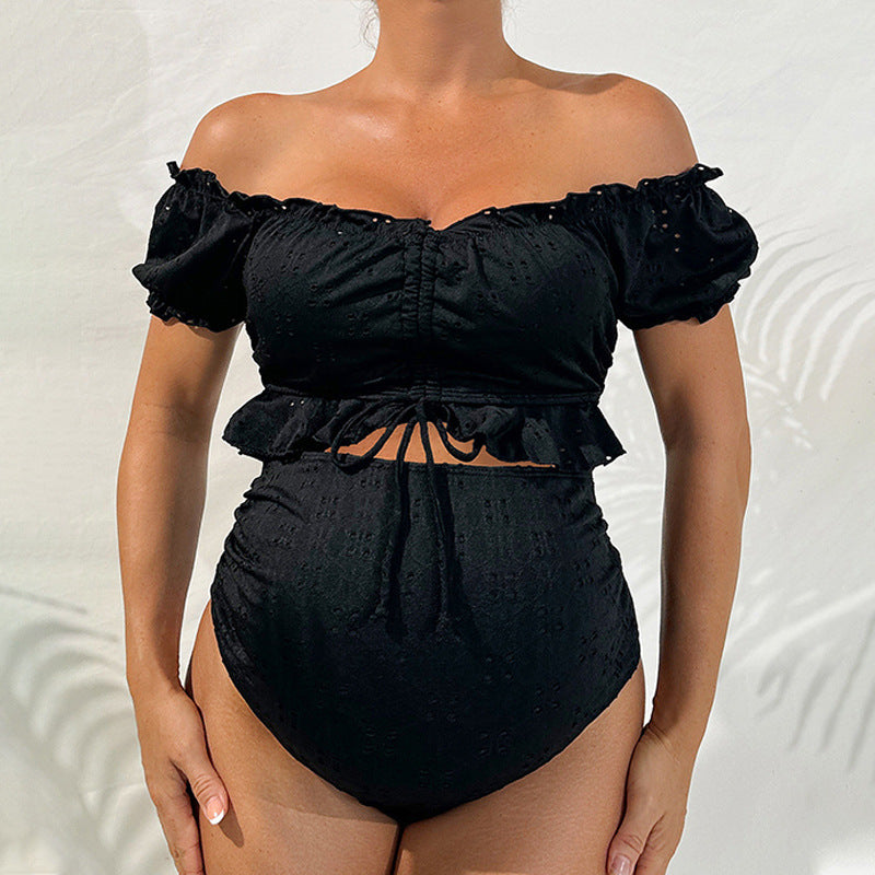 Damen Schwangerschafts-Bikini-Set mit rüschenverziertem Oberteil und hohem Slip Drune