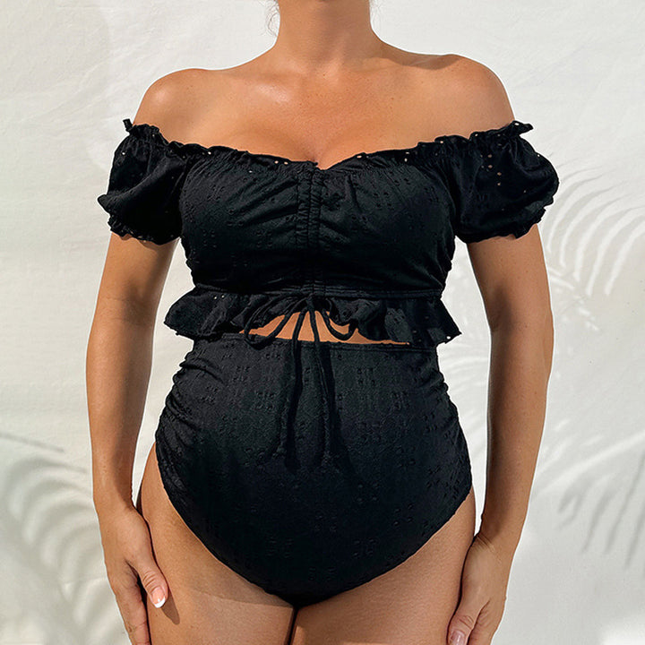 Damen Schwangerschafts-Bikini-Set mit rüschenverziertem Oberteil und hohem Slip Drune