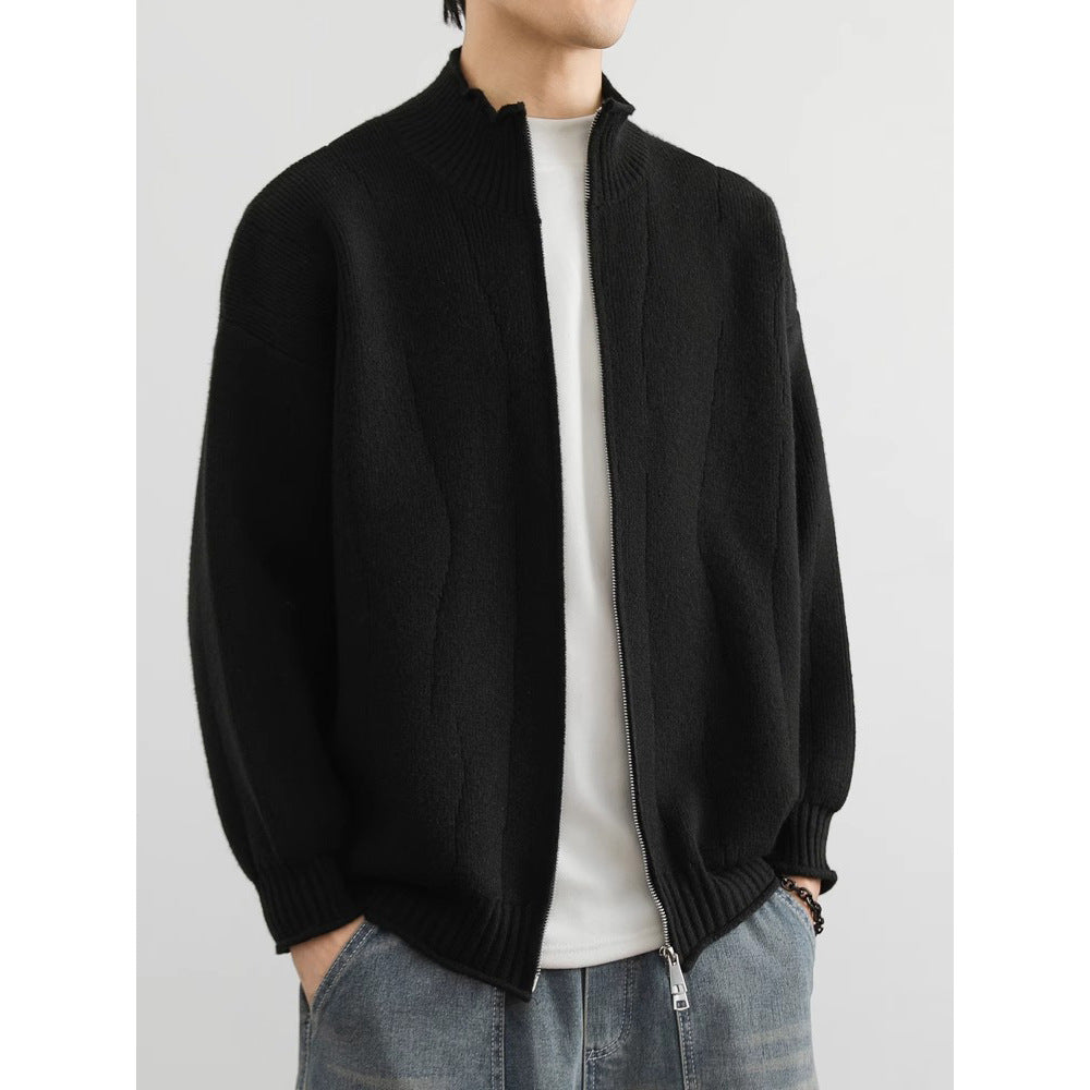 Herren Modische Strickjacke mit hohem Kragen Drune