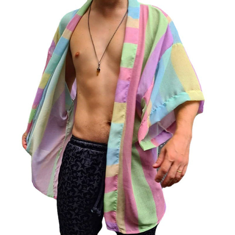 Damen Leichter Oversize-Kimono-Cardigan mit Längsstreifen und offenem Schnitt Drune