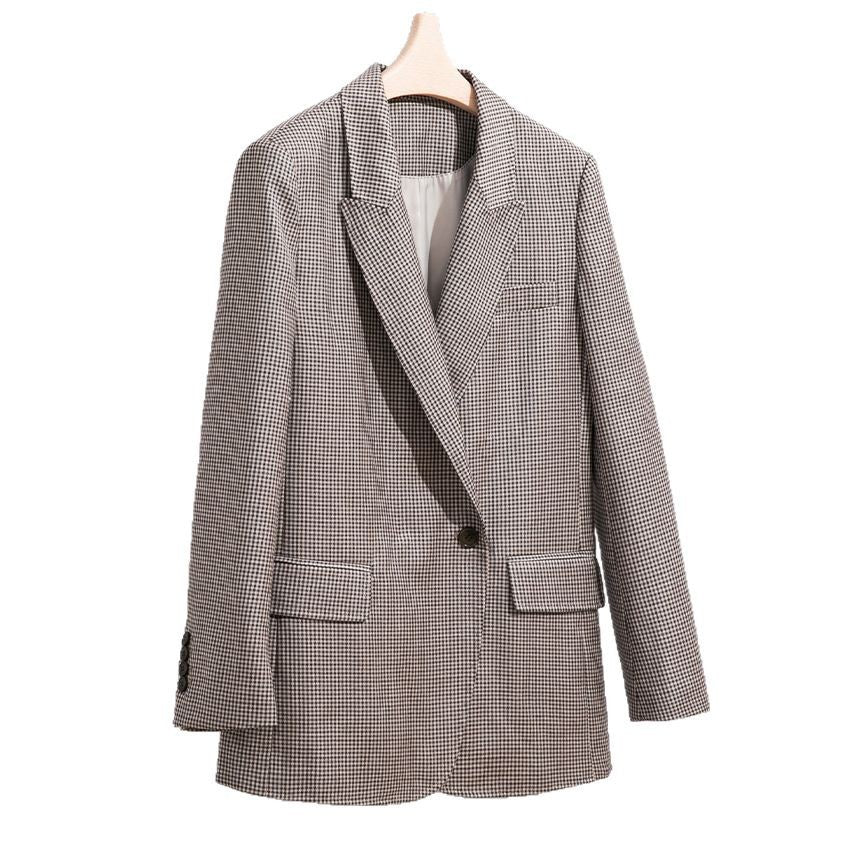 Damen Oversized Hahnentritt-Blazer mit Reverskragen und legerer Silhouette Drune