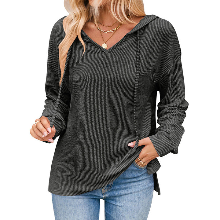 Damen lässiger Sweater mit V-Ausschnitt und Kordelzug Drune