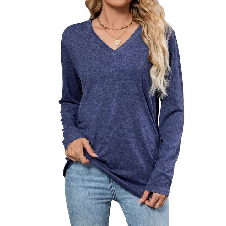 Damen Viskose Langarmshirt mit modischem V-Ausschnitt und lockerer Passform Drune