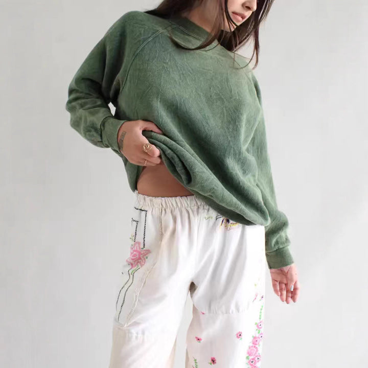Damen lässiger Sweatshirt mit hohen Ärmeln und lockerer Passform Drune