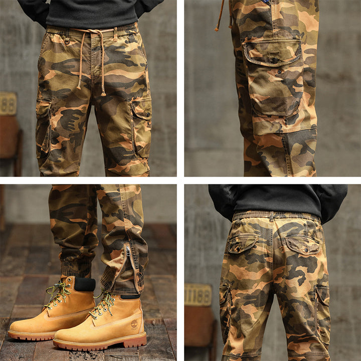 Herren Camouflage Cargo-Jogginghose mit elastischem Bund, Bündchen und Mehrfach-Taschen Drune
